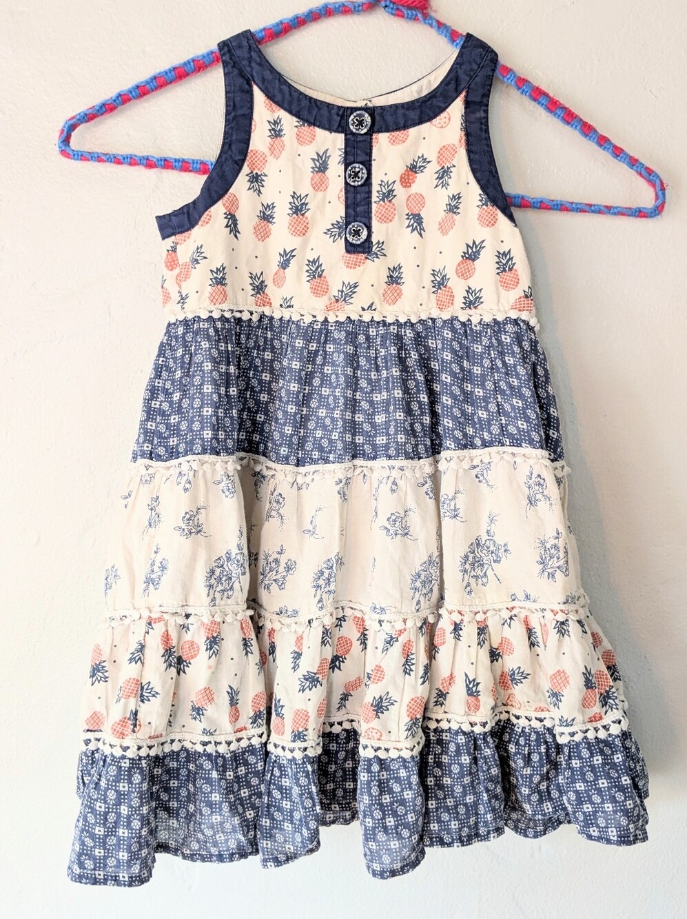 Cutey Couture Girls Pineapple Floral Tiered Sundress 2/3 Years Blue White